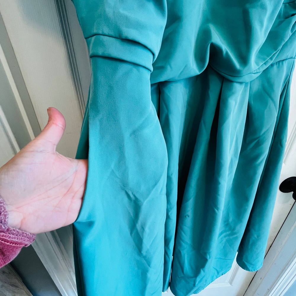 Miss Candyfloss Teal Blue Wrap Midi Dress Plus Size 4XL Vintage Pinup Rockabilly - Picture 10 of 11